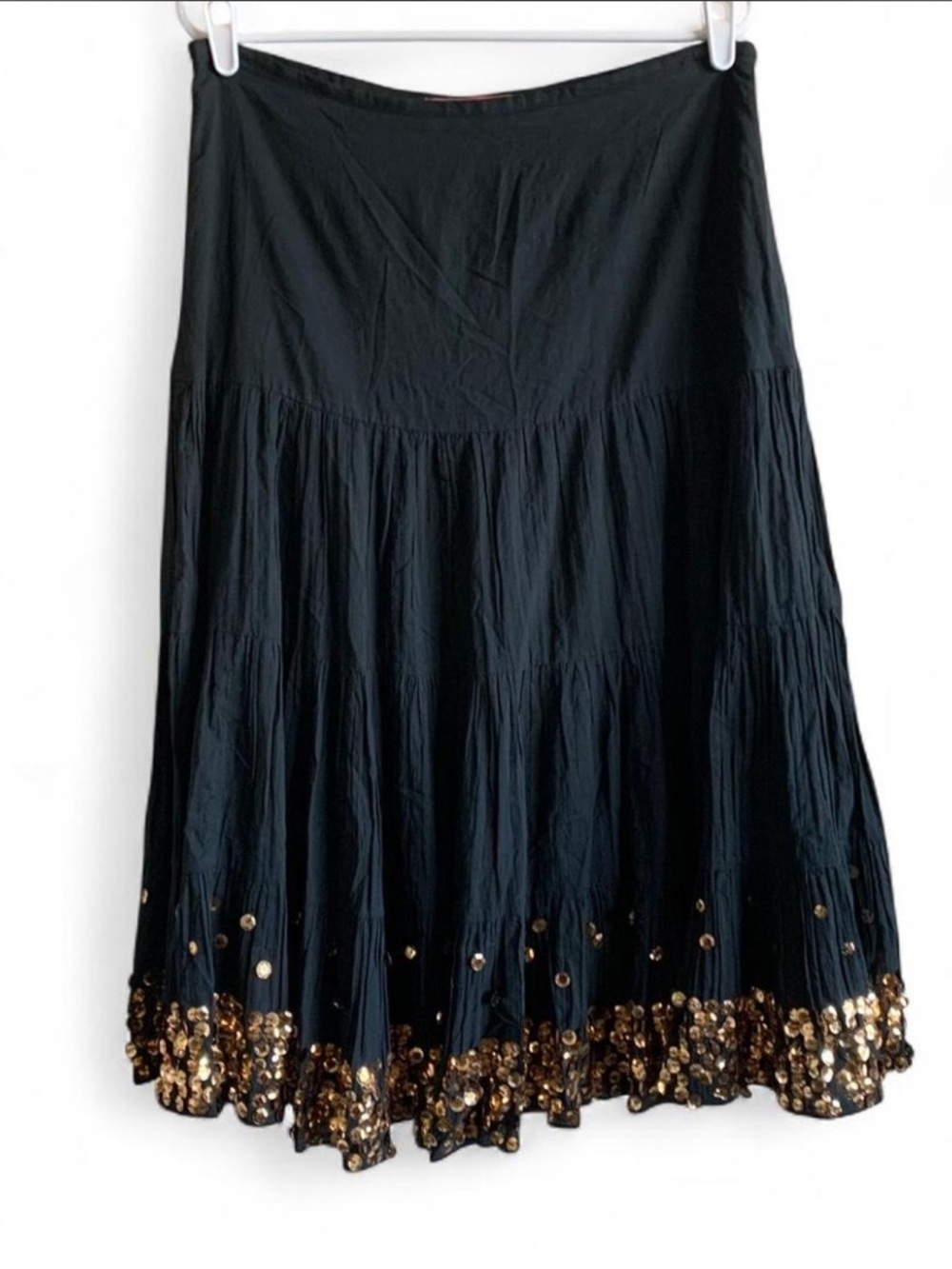 Miss Me Black Maxi Skirt with Gold Sequin Hem size Large